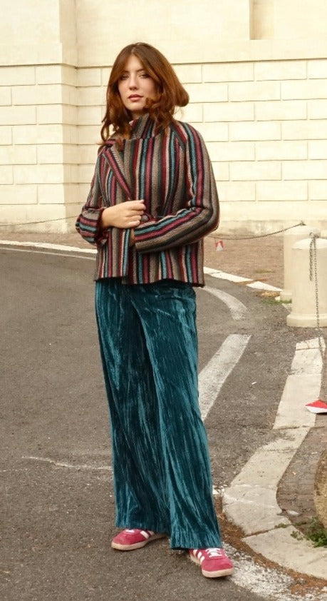 Pantalone Osaka in velluto screziato petrolio chiaro