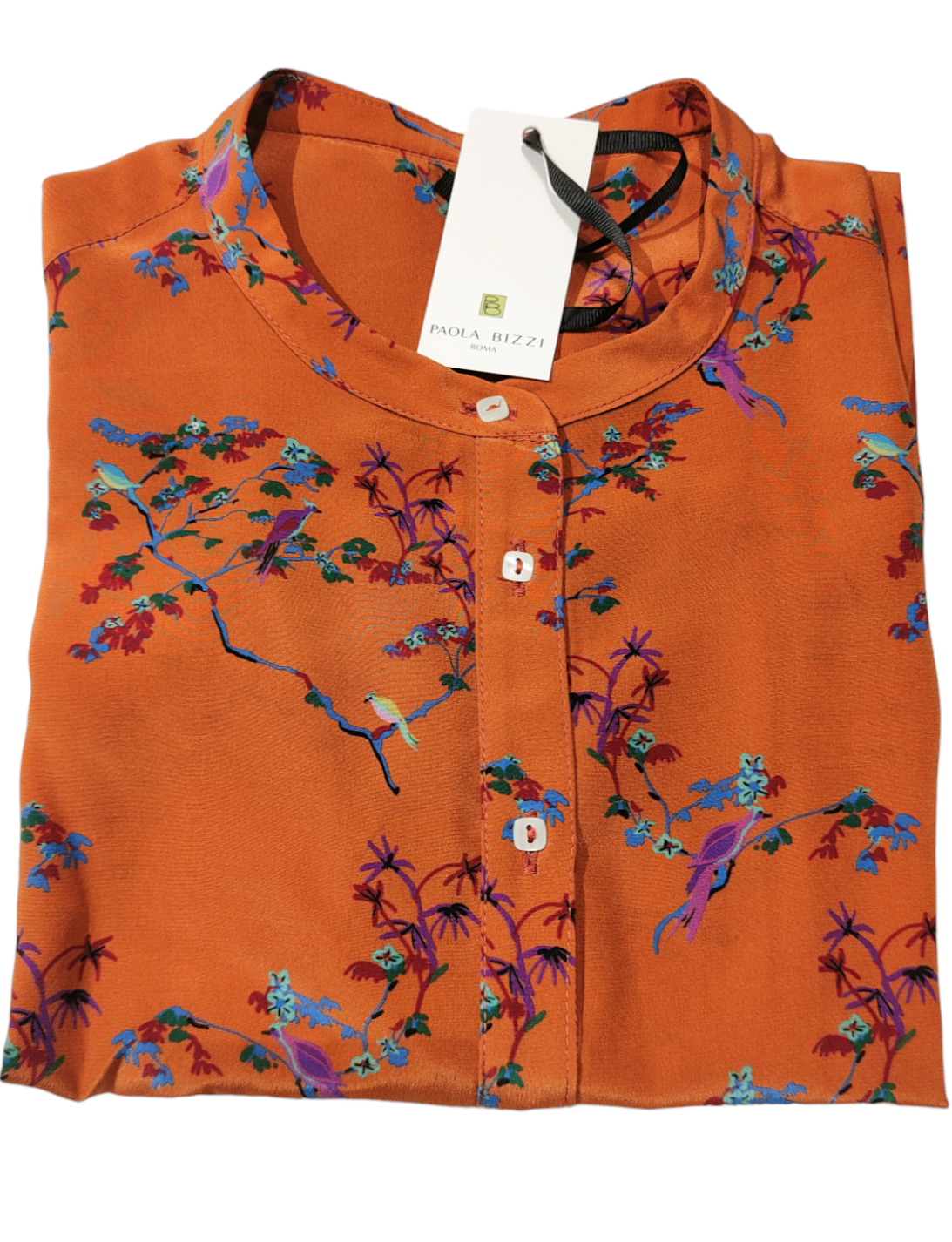 Camicia in seta "Unique" fantasia "Cineserie" con fondo arancio