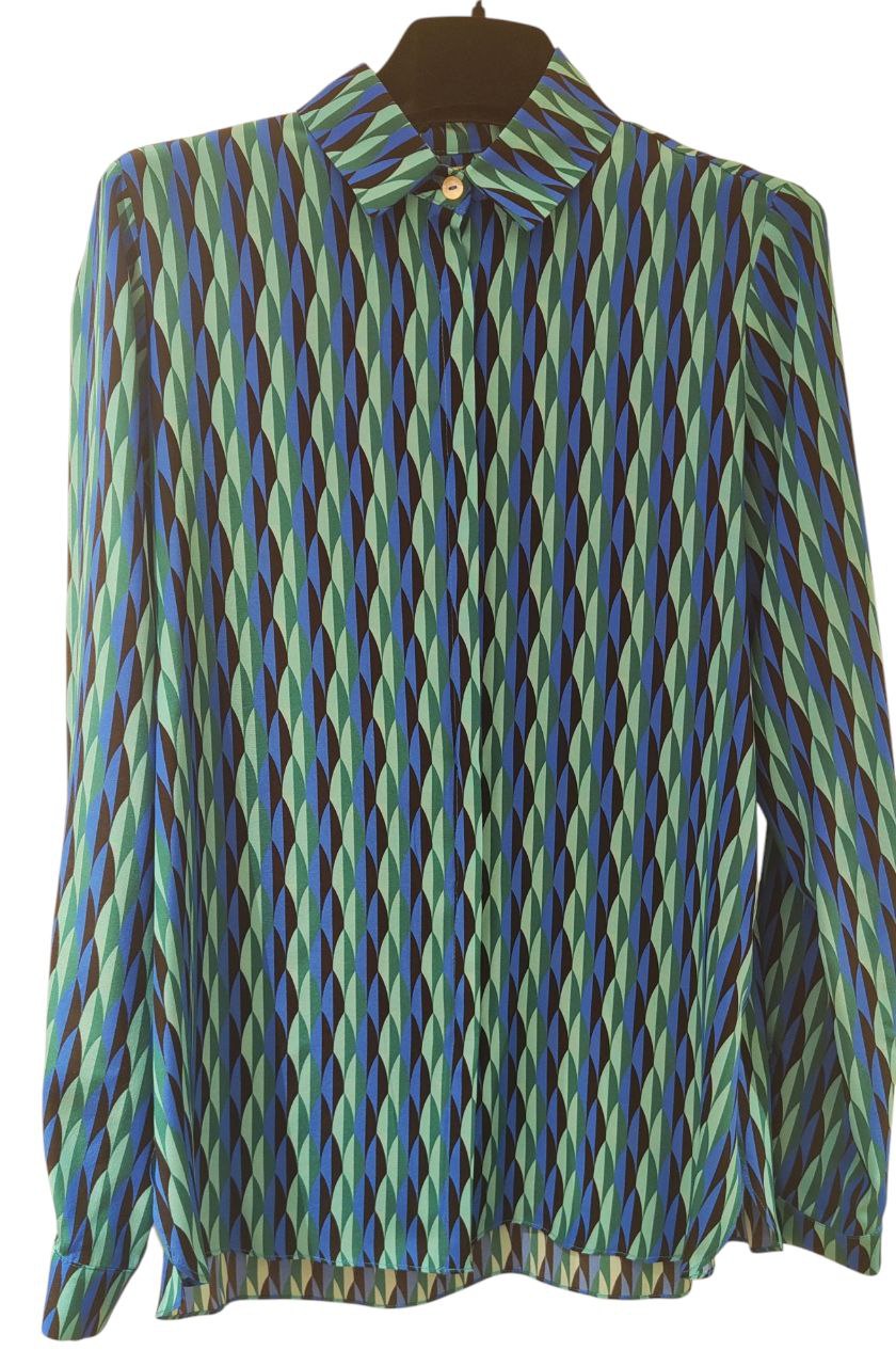 Camicia Claire in seta fantasia Caracalla 2 sui toni del blu e del verde