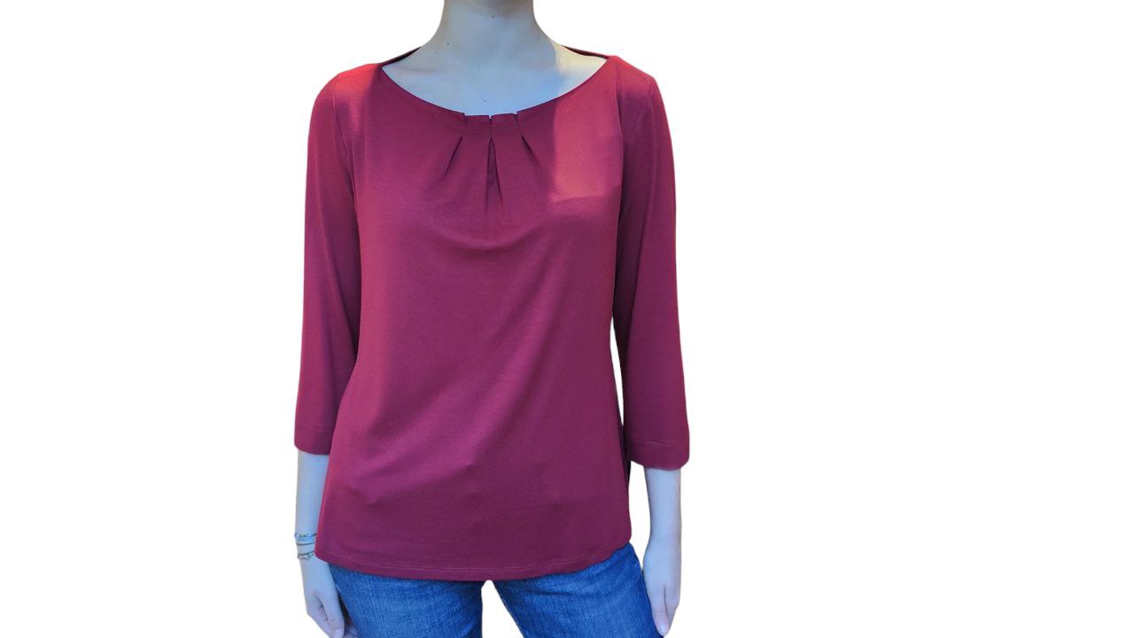 Maglietta pieghe in jersey unito rosso scuro