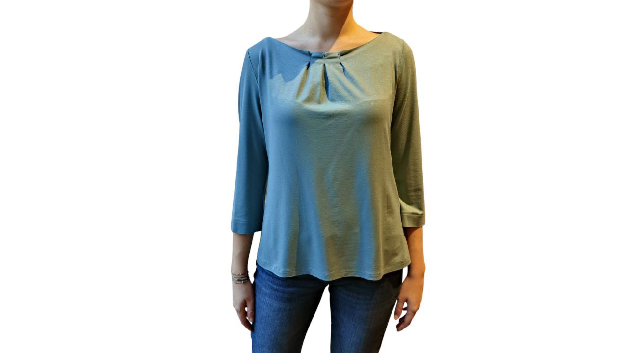 Maglietta pieghe in jersey unito salvia