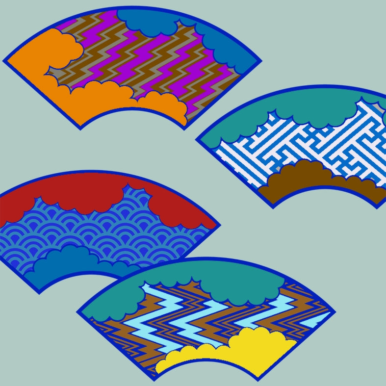 Maglietta Shangai con ventaglietti su fondo celeste chiaro