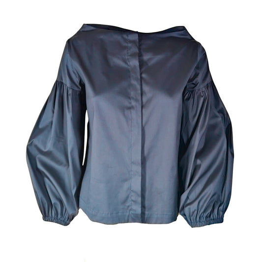 Renaissance shirt with puff sleeves in dark blue cotton