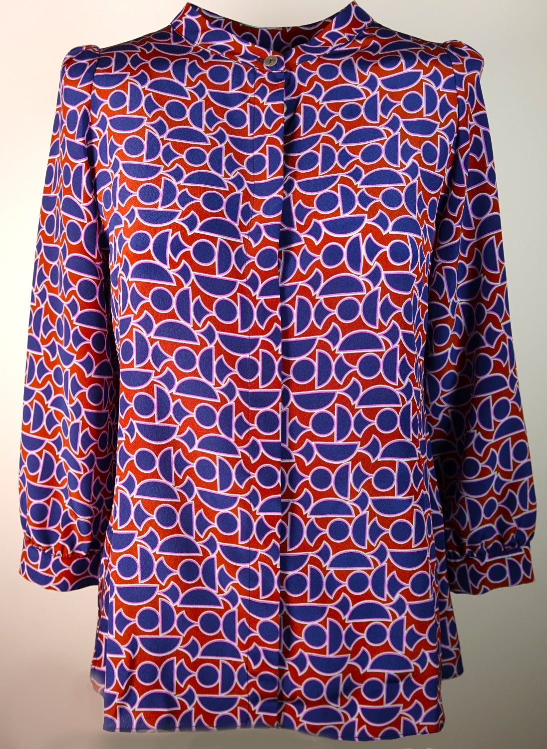 Hazelnut and blue Giò patterned silk shirt