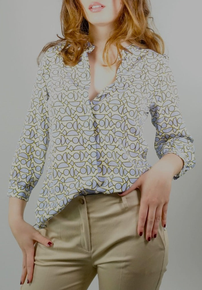 Light blue and cream Giò patterned silk shirt