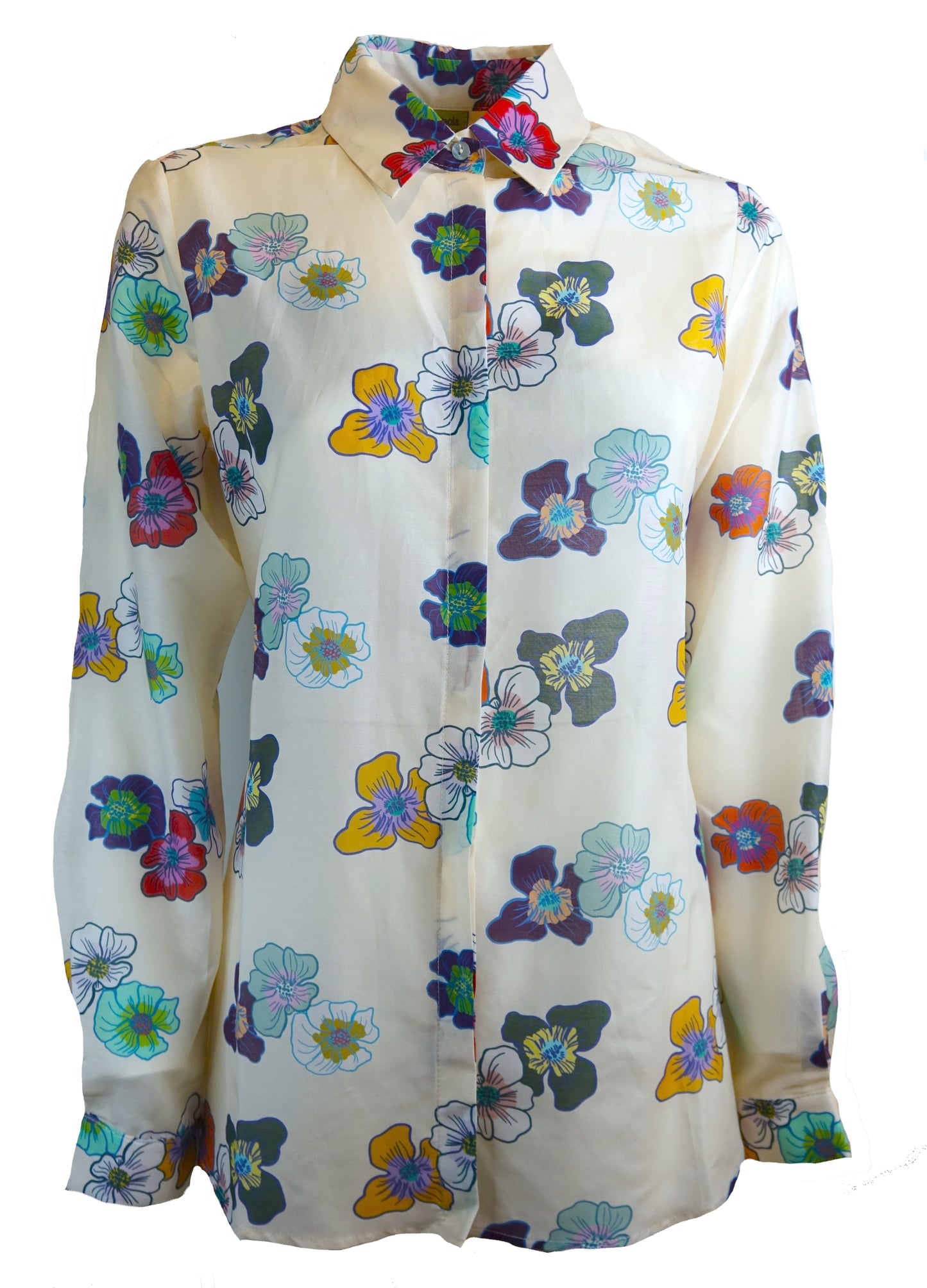 Camicia Claire  fantasia "Flower Power" su fondo cipria