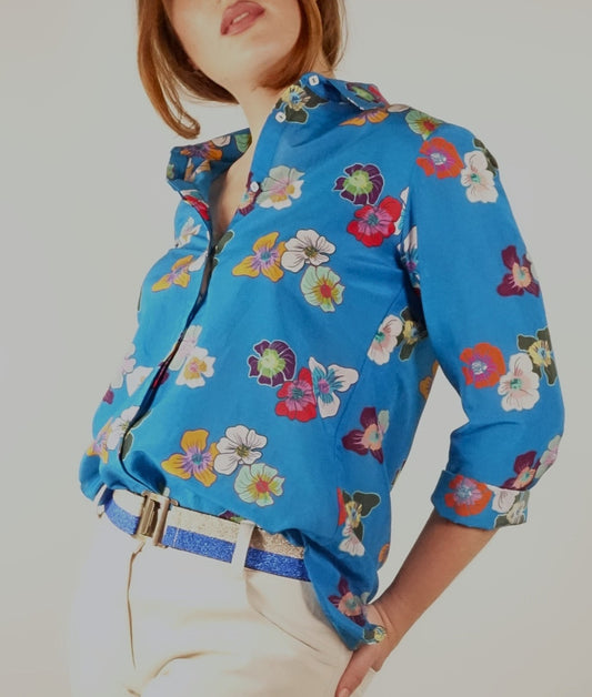 "Unique" silk shirt with "Chinoiserie" pattern with peacock bottom