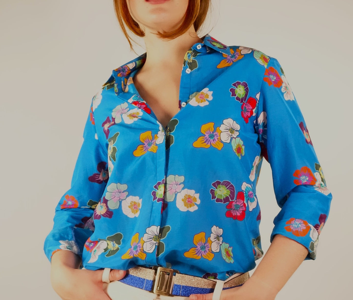 "Unique" silk shirt with "Chinoiserie" pattern with peacock bottom