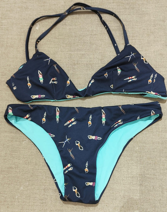 Tatiana bikini with swimmers pattern with blue background