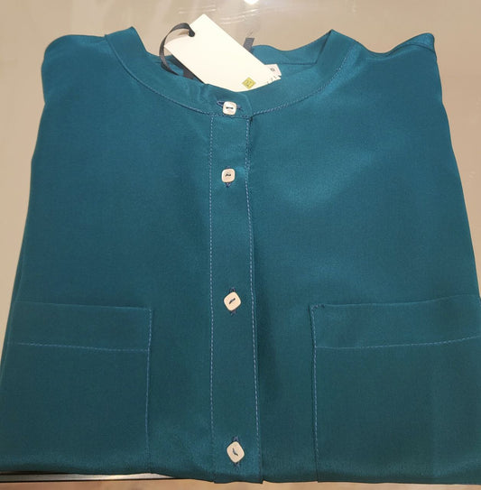 Camicia in seta  "Unique"  verde scuro-pavone