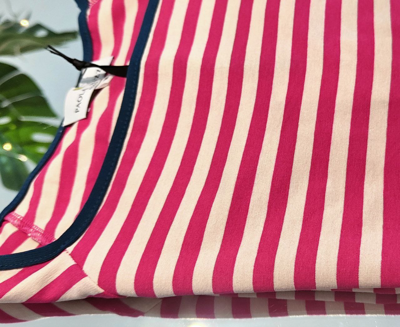 Maglietta Venezia righe panna e rosa con bordino petrolio