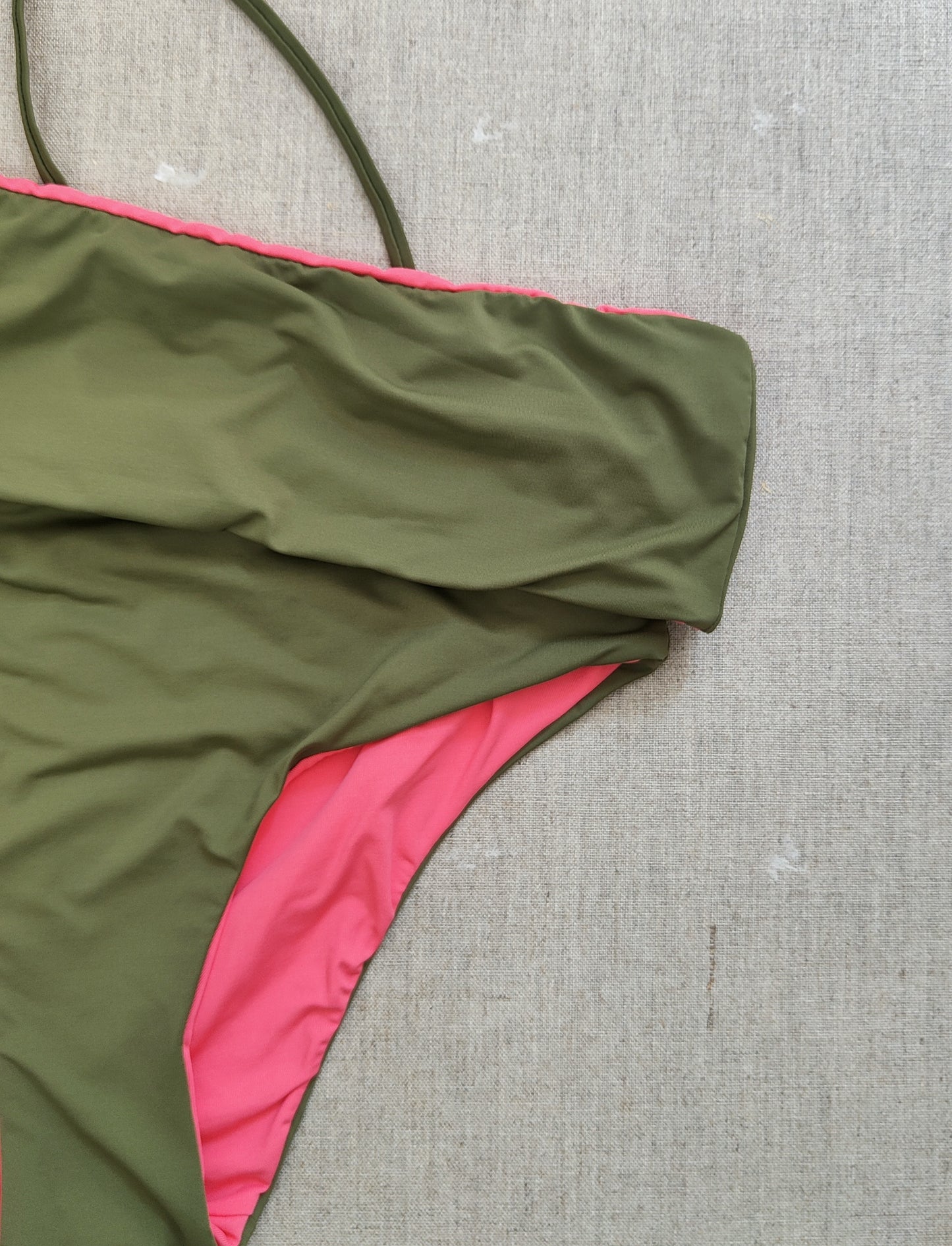 Bikini "Ponza " tinta unita verde militare e arancio