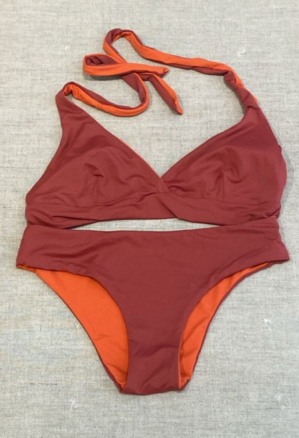 Bikini "Sicily" tinta unita mattone e arancio