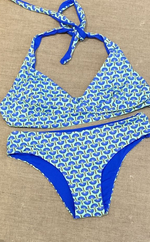 Bikini "Sicily" fantasia  palmette acquamarina e bluette