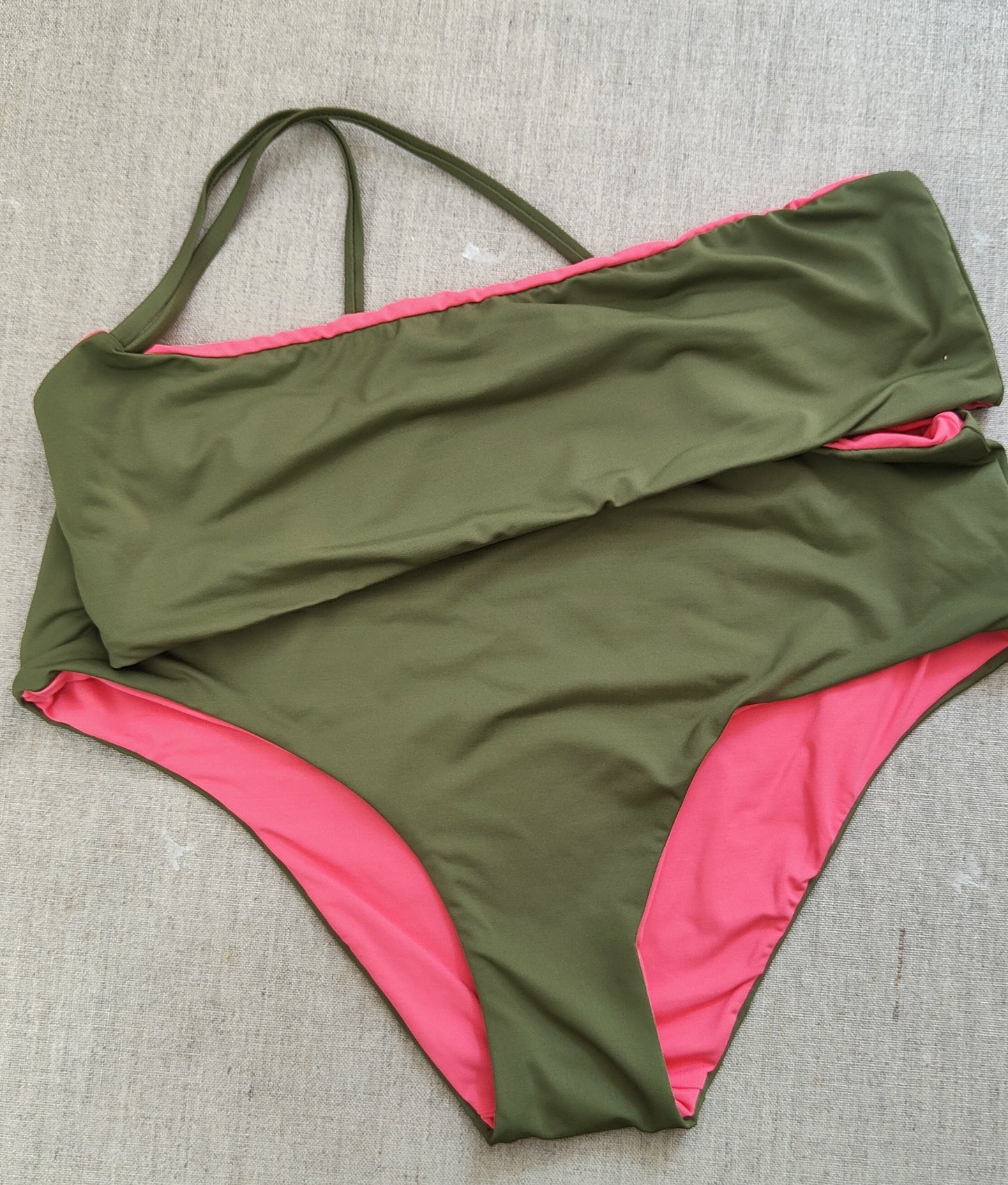 Bikini "Ponza " tinta unita verde militare e arancio