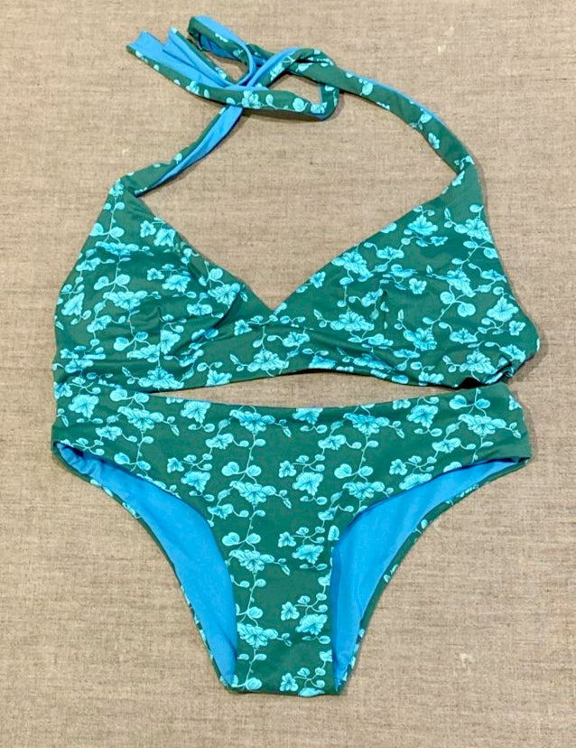 Bikini "Sicily" con stampa fiori verde e turchese