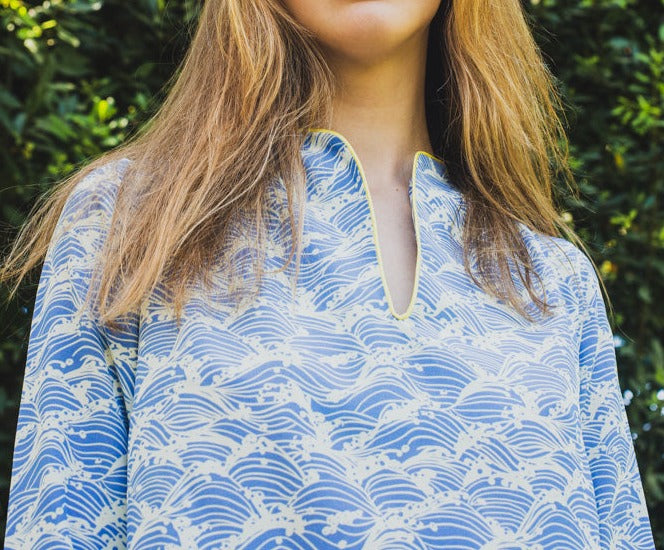 Camicia Tea fantasia Onde celesti in seta