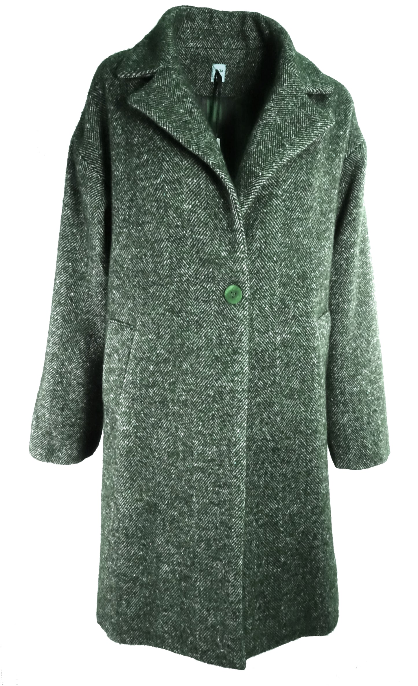 Nicole new coat in green herringbone wool